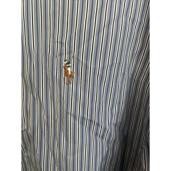 Vtg Ralph Lauren Button Shirt Mens Large Blue Stripe Color Pony Classic Fit Long - Picture 2 of 6